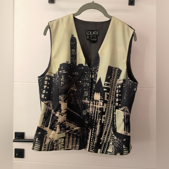 Vintage 1990s Laurèl by Escada NYC skyline wool vest, 40 - Picture 1 of 5